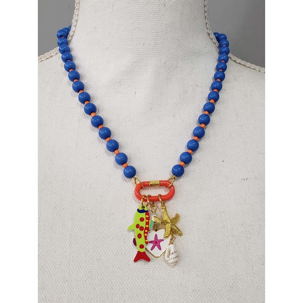 MAYAMAR Blue Charm FISH Necklace starfish nautical coastal beach carabiner shell